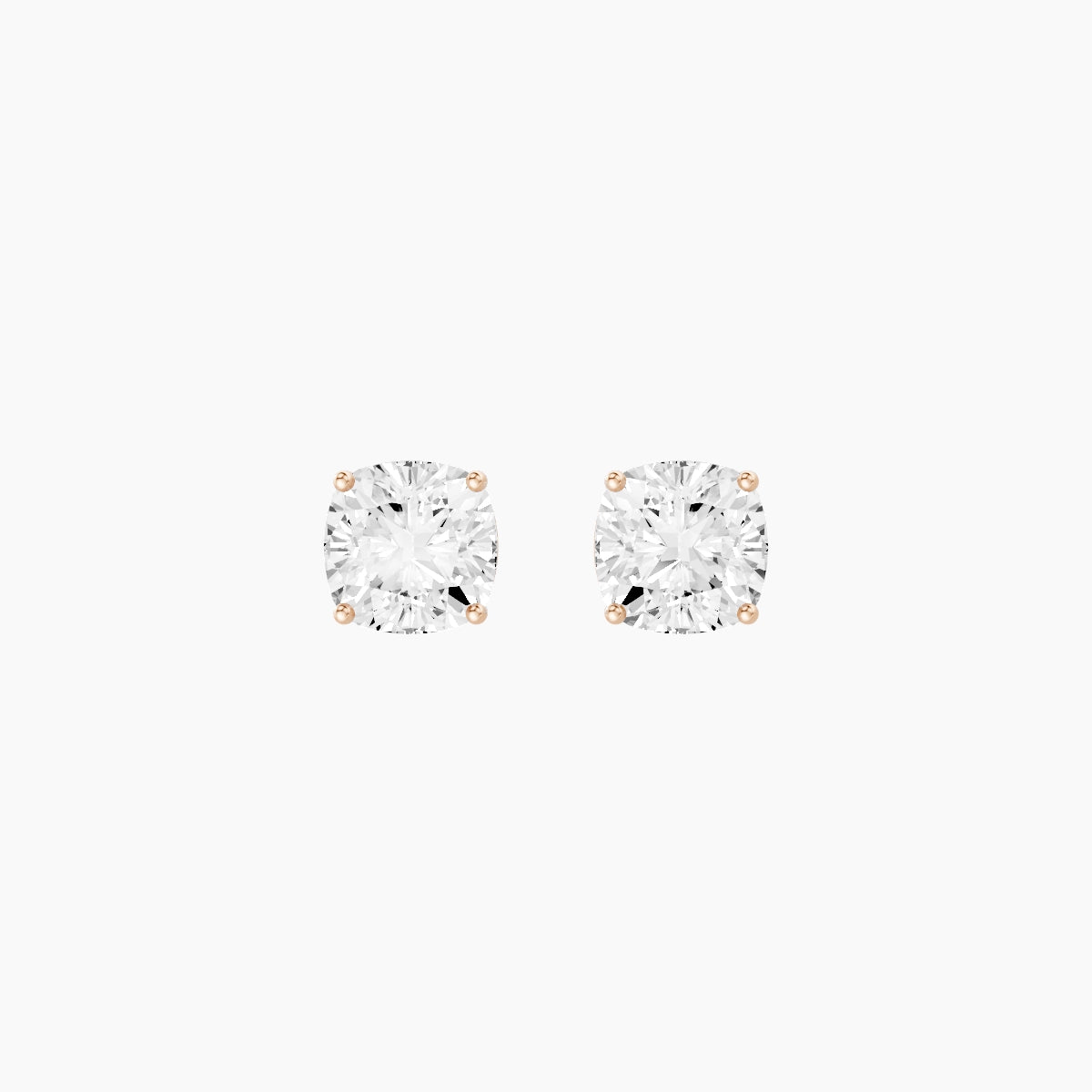18k Rose Gold 2ct Square Cushion White Lab Diamond Stud Earrings