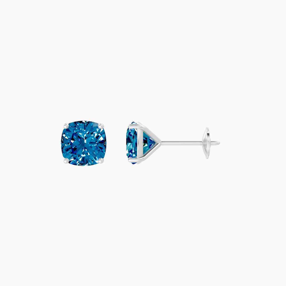 18k White Gold 2ct Square Cushion Blue Lab Diamond Stud Earrings