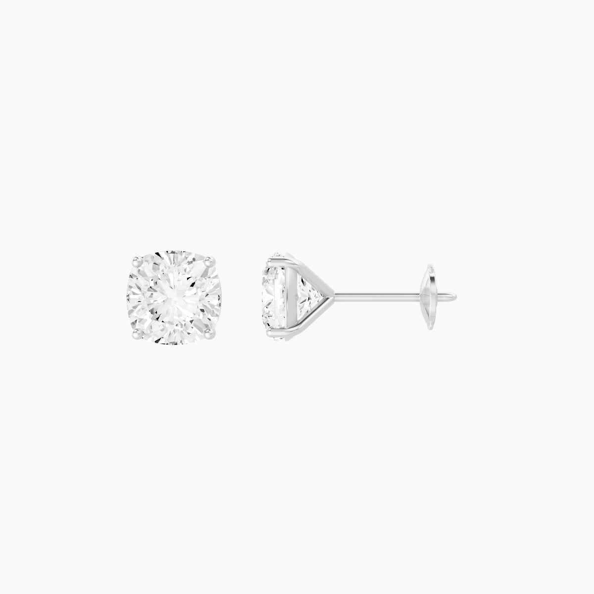 18k White Gold 2ct Square Cushion White Lab Diamond Stud Earrings