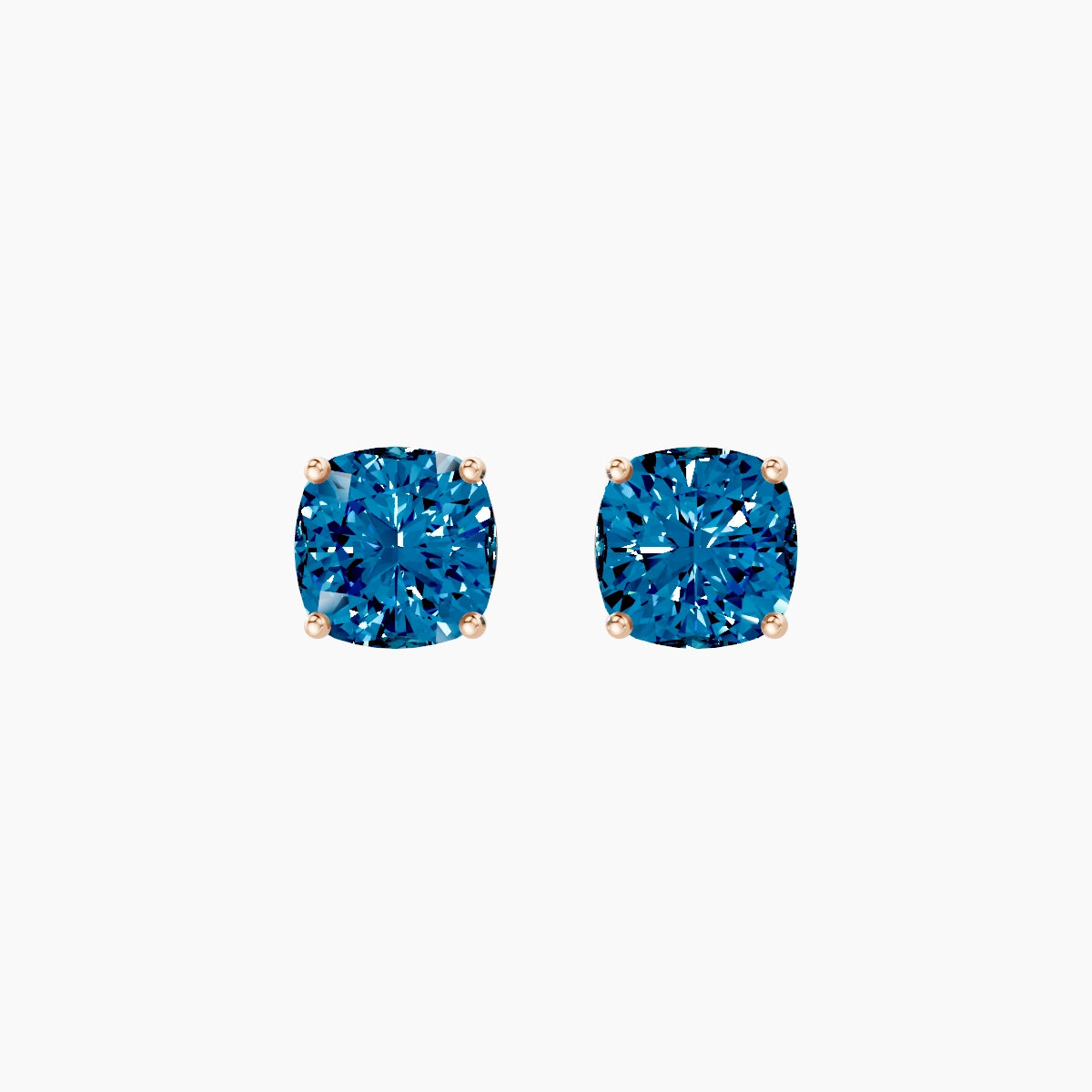 18k Rose Gold 3ct Square Cushion Blue Lab Diamond Stud Earrings