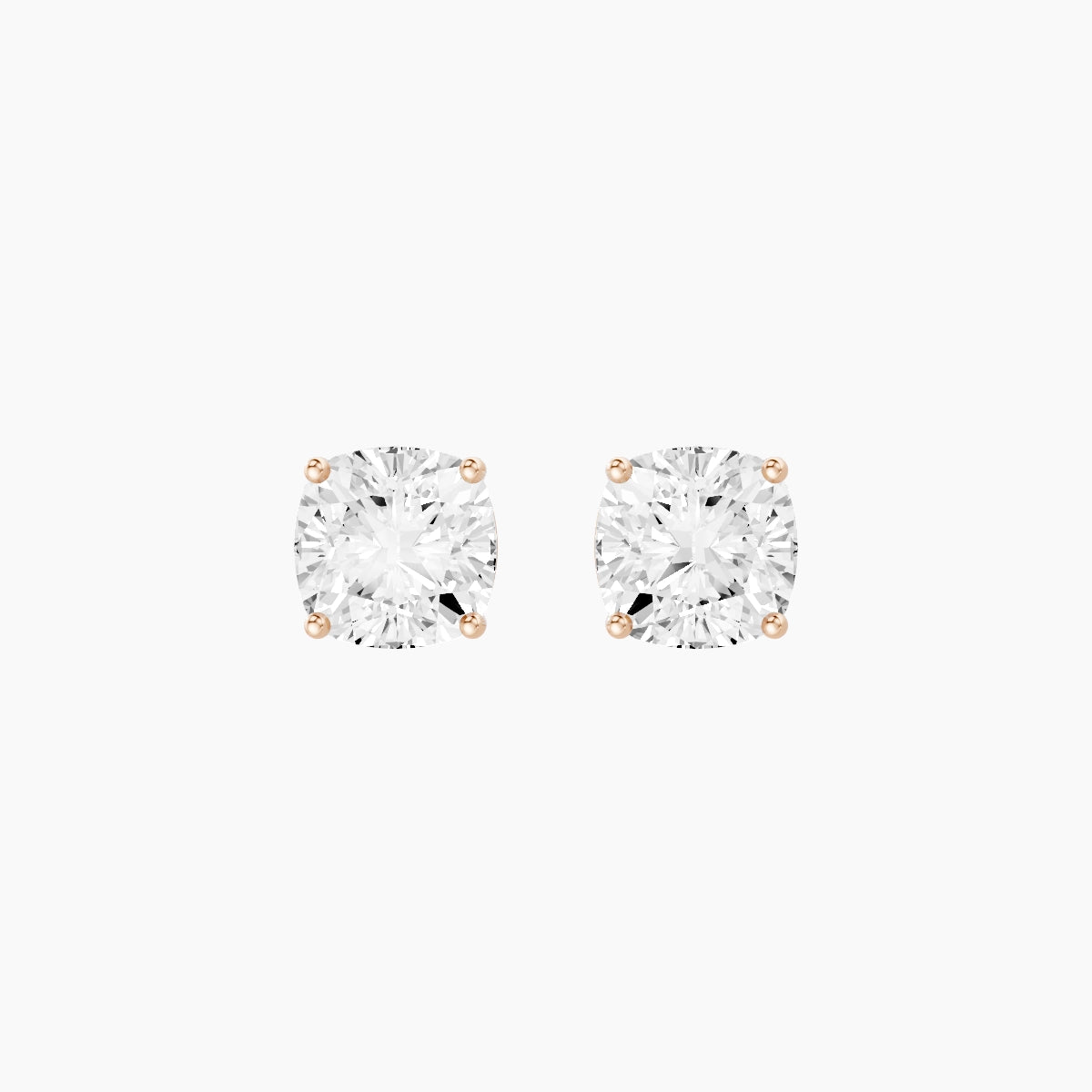 18k Rose Gold 3ct Square Cushion White Lab Diamond Stud Earrings