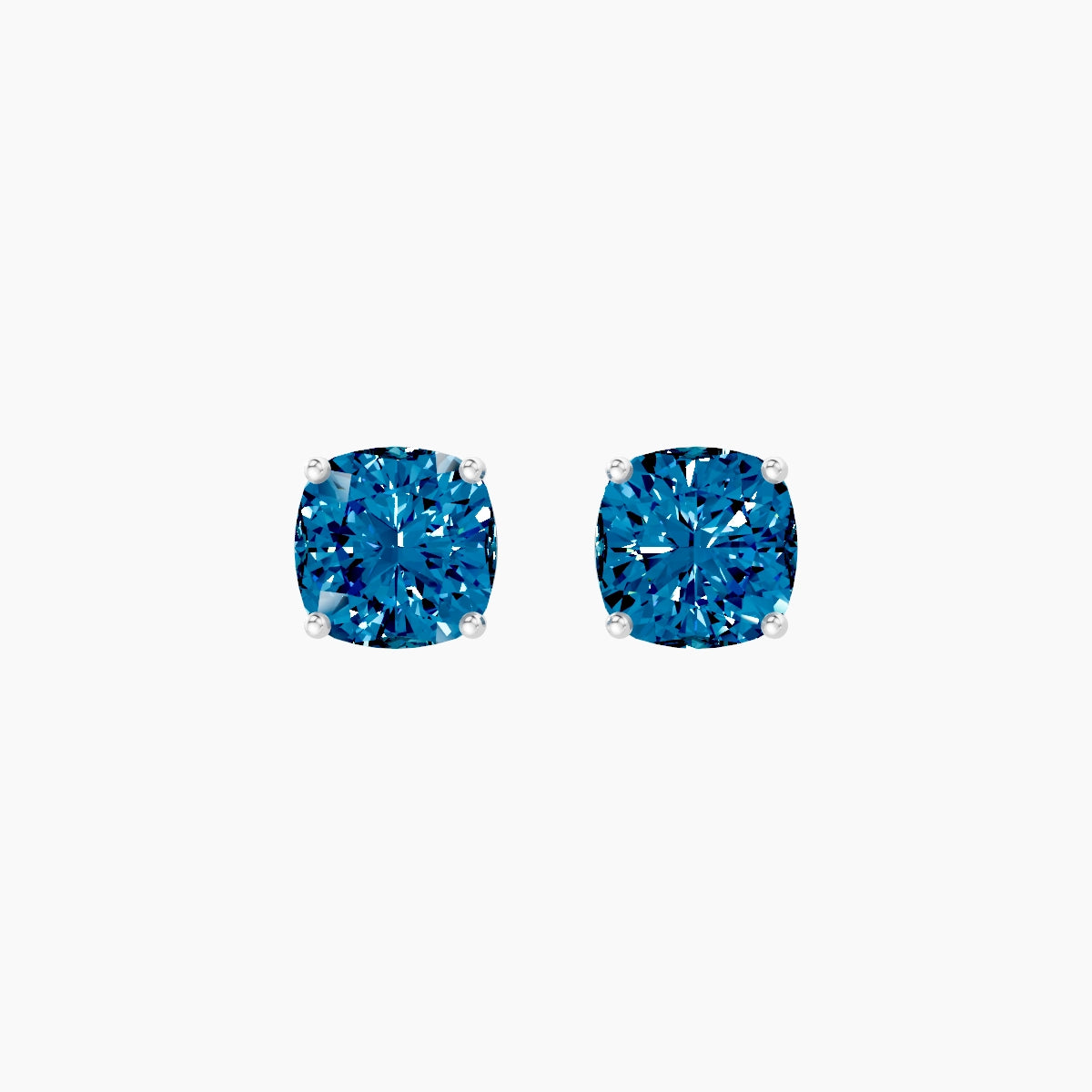 18k White Gold 3ct Square Cushion Blue Lab Diamond Stud Earrings