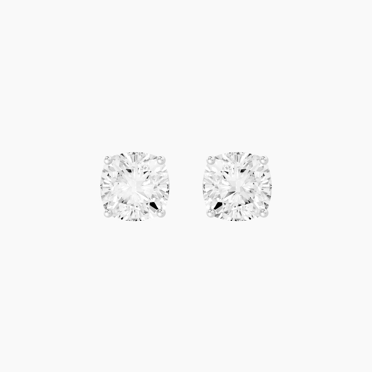 18k White Gold 3ct Square Cushion White Lab Diamond Stud Earrings
