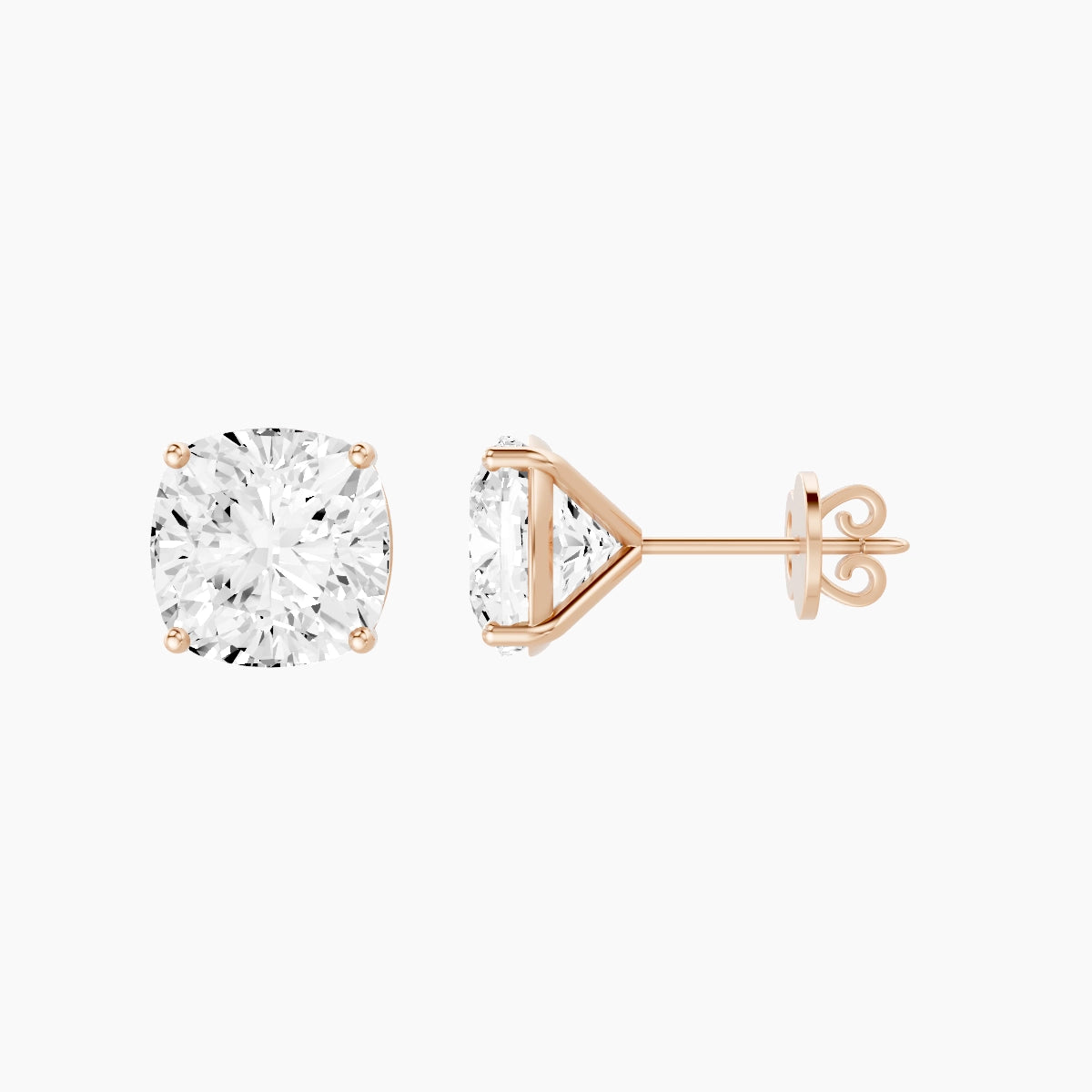 18k Rose Gold 5ct Square Cushion White Lab Diamond Stud Earrings