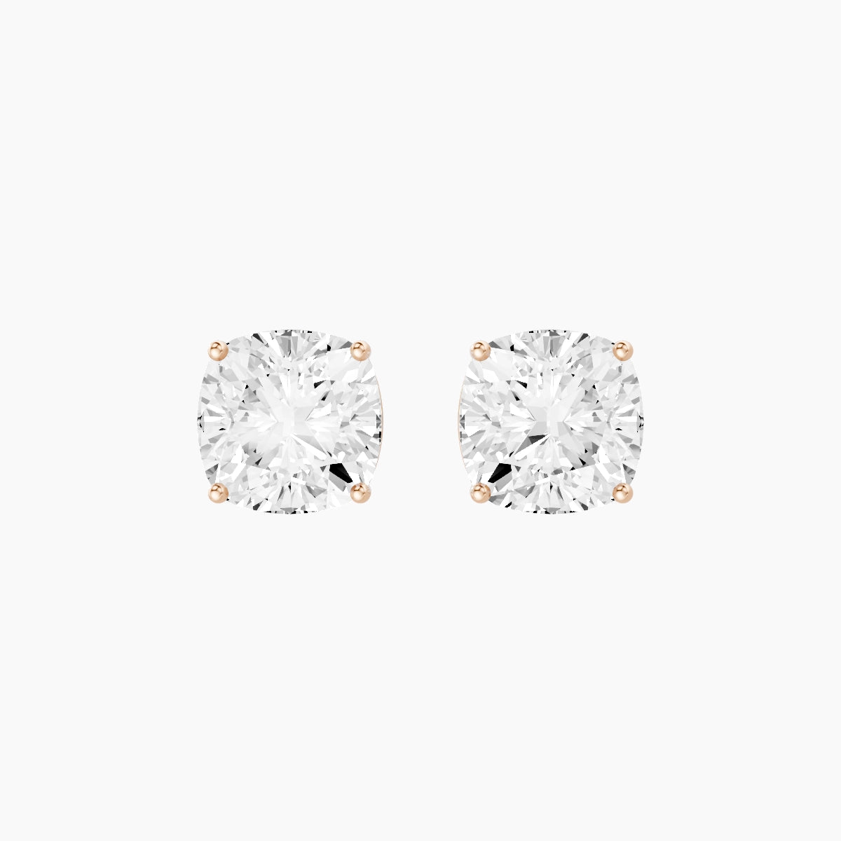 18k Rose Gold 5ct Square Cushion White Lab Diamond Stud Earrings