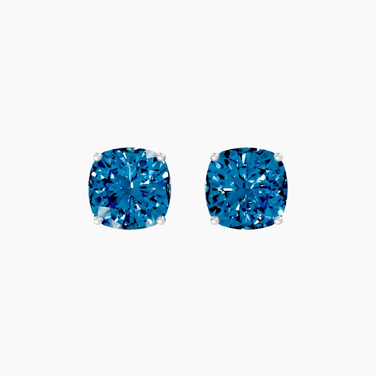 18k White Gold 5ct Square Cushion Blue Lab Diamond Stud Earrings