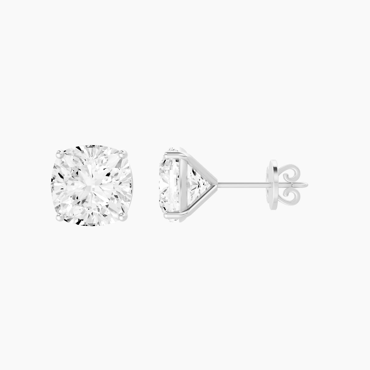 18k White Gold 5ct Square Cushion White Lab Diamond Stud Earrings