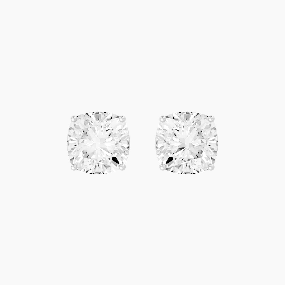 18k White Gold 5ct Square Cushion White Lab Diamond Stud Earrings